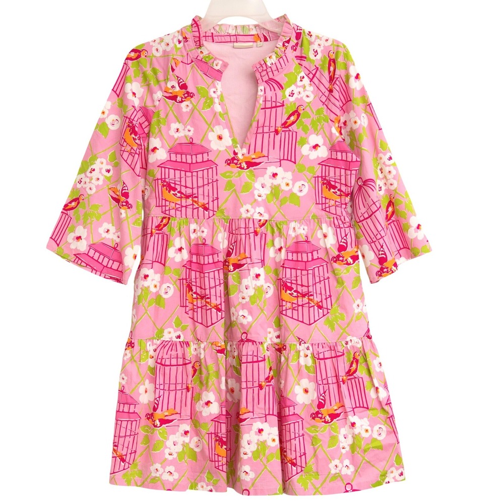 Spartina Dress Sz S Pink Birdcage Print Whimsical Southern CottageCore Tea Party